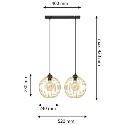 Κρεμαστό φωτιστικό οροφής ράγα MERCURE 2xE27/15W/230V χρυσαφί/μαύρο
