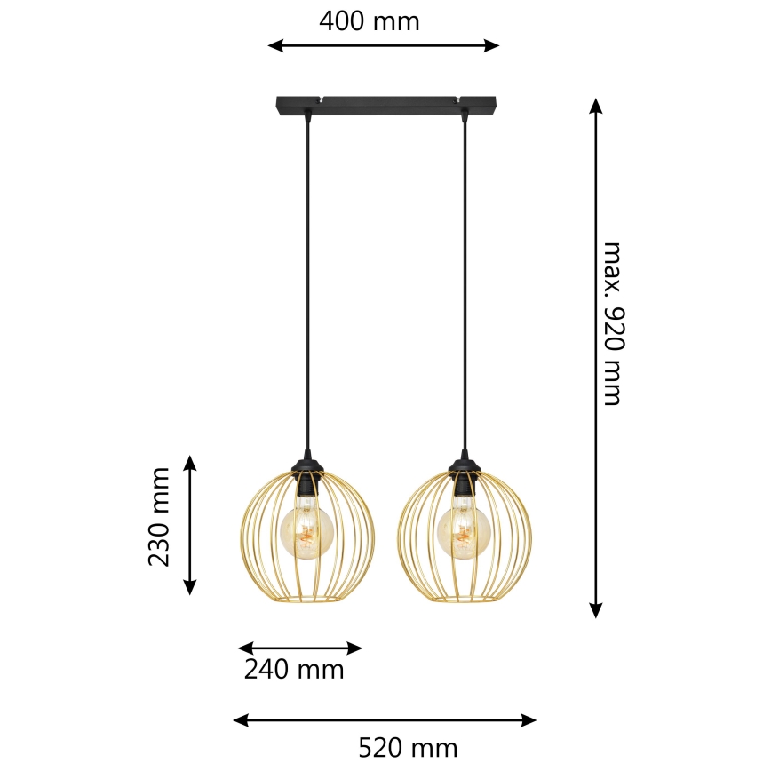 Κρεμαστό φωτιστικό οροφής ράγα MERCURE 2xE27/15W/230V χρυσαφί/μαύρο