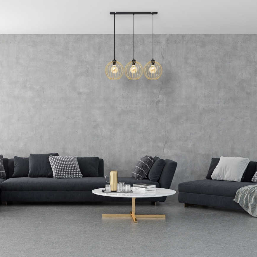 Κρεμαστό φωτιστικό οροφής ράγα MERCURE 3xE27/15W/230V χρυσαφί/μαύρο