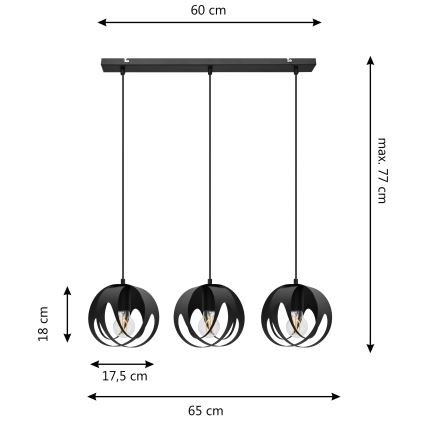 Κρεμαστό φωτιστικό οροφής ράγα MOONLIGHT 3xE27/15W/230V μαύρο
