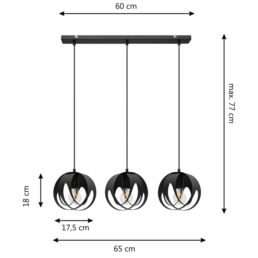 Κρεμαστό φωτιστικό οροφής ράγα MOONLIGHT 3xE27/15W/230V μαύρο