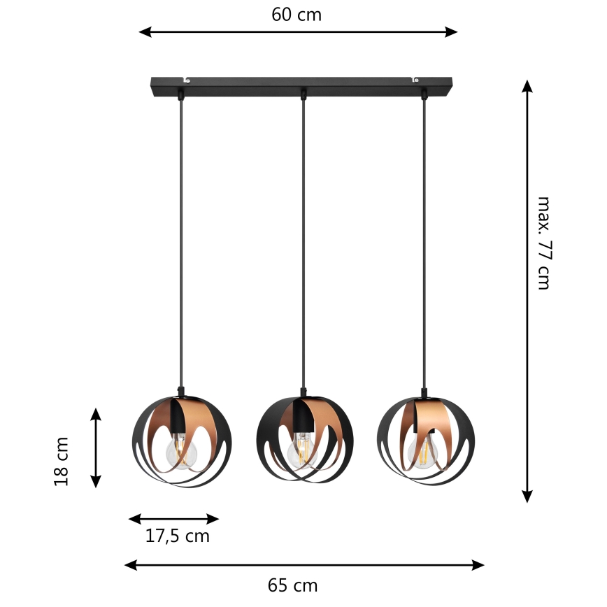 Κρεμαστό φωτιστικό οροφής ράγα MOONLIGHT 3xE27/15W/230V μαύρο/χάλκινο