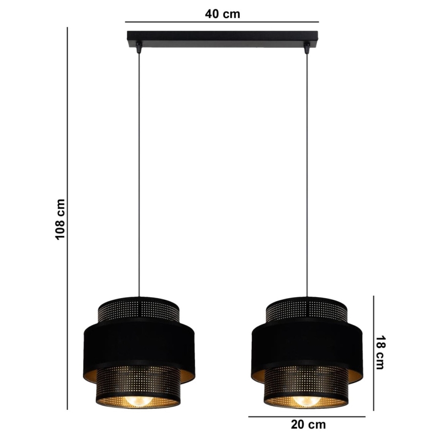 Κρεμαστό φωτιστικό οροφής ράγα NESS 2xE27/60W/230V μαύρο