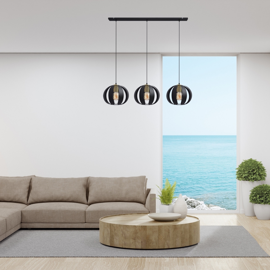 Κρεμαστό φωτιστικό οροφής ράγα NEWTON 3xE27/15W/230V μαύρο/χρυσό