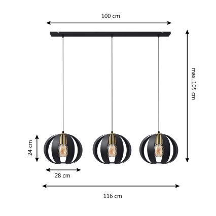 Κρεμαστό φωτιστικό οροφής ράγα NEWTON 3xE27/15W/230V μαύρο/χρυσό