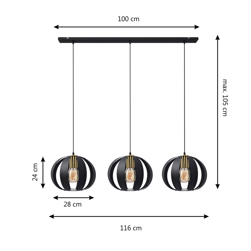 Κρεμαστό φωτιστικό οροφής ράγα NEWTON 3xE27/15W/230V μαύρο/χρυσό