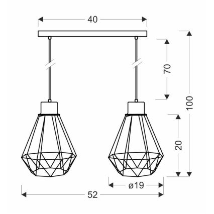 Κρεμαστό φωτιστικό οροφής ράγα PRIMO 2xE27/60W/230V μαύρο/χρυσό