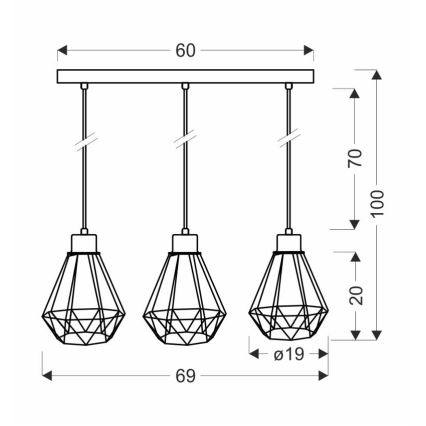 Κρεμαστό φωτιστικό οροφής ράγα PRIMO 3xE27/60W/230V μαύρο/χρυσό