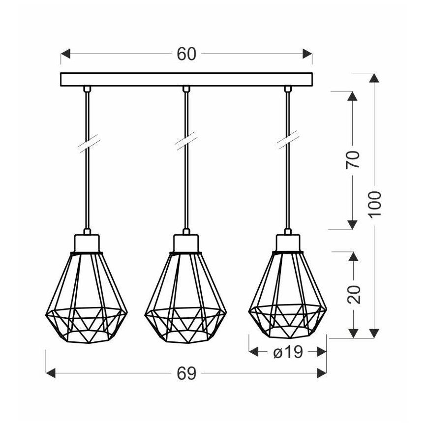 Κρεμαστό φωτιστικό οροφής ράγα PRIMO 3xE27/60W/230V μαύρο/χρυσό