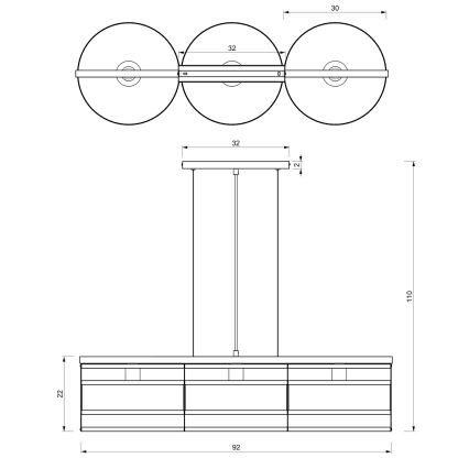 Κρεμαστό φωτιστικό οροφής ράγα RIM 3xE27/60W/230V μαύρο/χρυσό