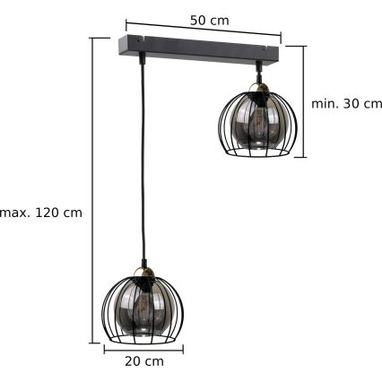 Κρεμαστό φωτιστικό οροφής ράγα SOLO BLACK 2xE27/60W/230V μαύρο/χρυσό