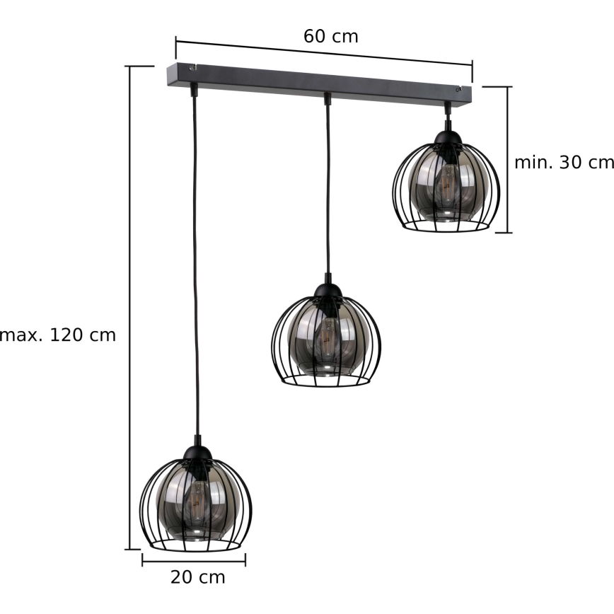 Κρεμαστό φωτιστικό οροφής ράγα SOLO BLACK 3xE27/60W/230V