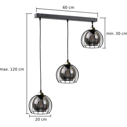 Κρεμαστό φωτιστικό οροφής ράγα SOLO BLACK 3xE27/60W/230V μαύρο/χρυσό