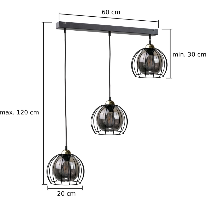 Κρεμαστό φωτιστικό οροφής ράγα SOLO BLACK 3xE27/60W/230V μαύρο/χρυσό