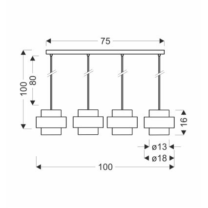 Κρεμαστό φωτιστικό οροφής ράγα SPIEGA 4xE27/60W/230V χρυσό/μαύρο