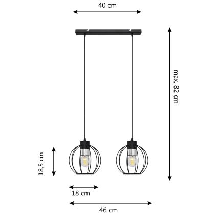 Κρεμαστό φωτιστικό οροφής ράγα STARLIGHT 2xE27/15W/230V μαύρο/ασήμι