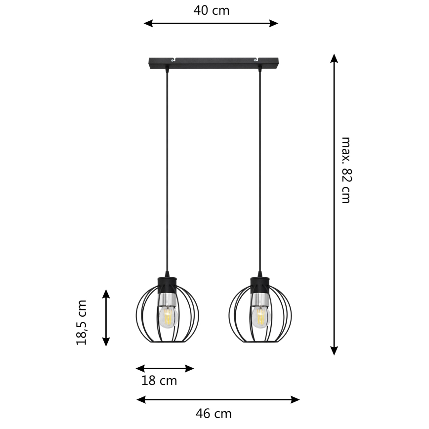 Κρεμαστό φωτιστικό οροφής ράγα STARLIGHT 2xE27/15W/230V μαύρο/ασήμι
