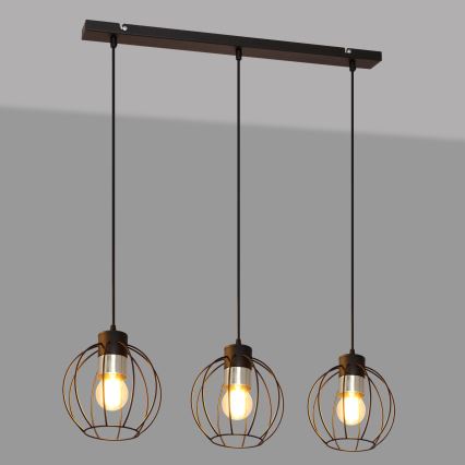 Κρεμαστό φωτιστικό οροφής ράγα STARLIGHT 3xE27/15W/230V μαύρο/ασήμι