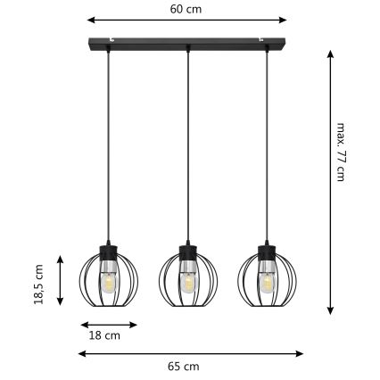 Κρεμαστό φωτιστικό οροφής ράγα STARLIGHT 3xE27/15W/230V μαύρο/ασήμι