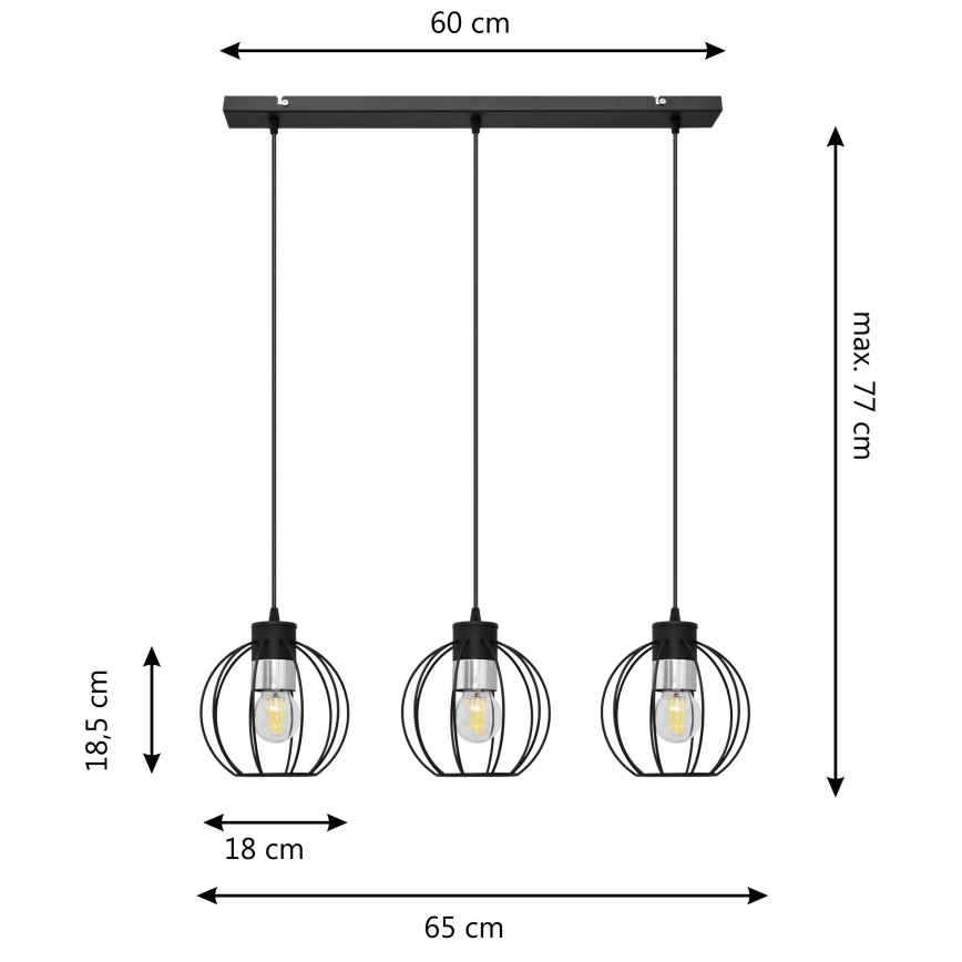 Κρεμαστό φωτιστικό οροφής ράγα STARLIGHT 3xE27/15W/230V μαύρο/ασήμι