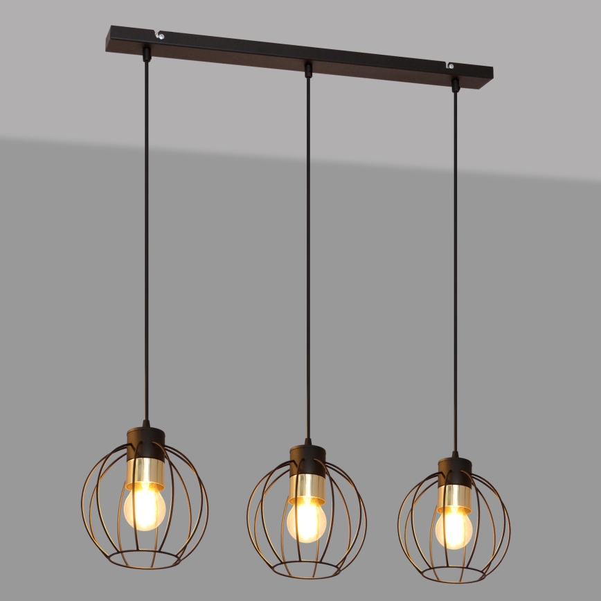Κρεμαστό φωτιστικό οροφής ράγα STARLIGHT 3xE27/15W/230V μαύρο/χρυσαφί