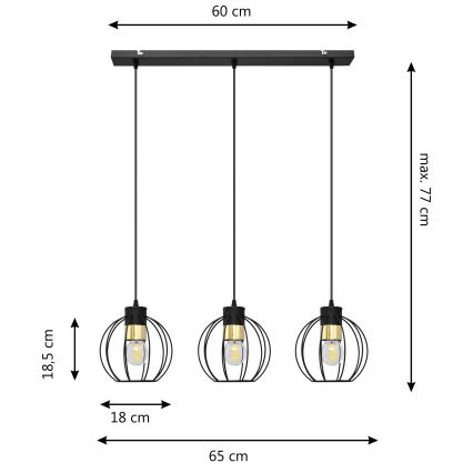 Κρεμαστό φωτιστικό οροφής ράγα STARLIGHT 3xE27/15W/230V μαύρο/χρυσαφί