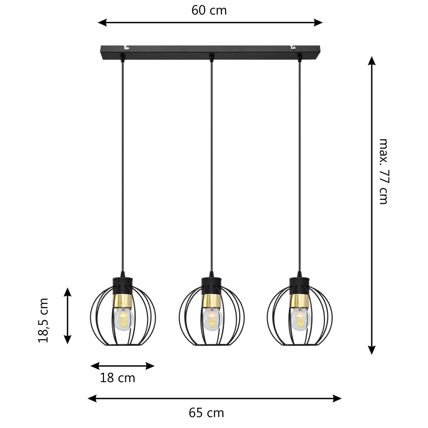 Κρεμαστό φωτιστικό οροφής ράγα STARLIGHT 3xE27/15W/230V μαύρο/χρυσαφί