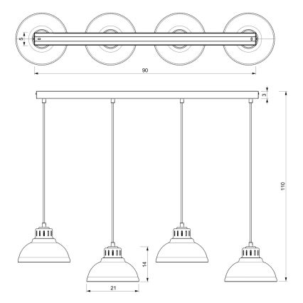 Κρεμαστό φωτιστικό οροφής ράγα SVEN 4xE27/15W/230V κόκκινο