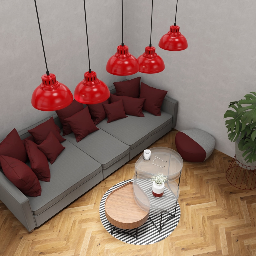 Κρεμαστό φωτιστικό οροφής ράγα SVEN 5xE27/15W/230V κόκκινο