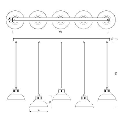 Κρεμαστό φωτιστικό οροφής ράγα SVEN 5xE27/15W/230V κόκκινο