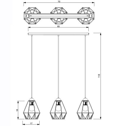 Κρεμαστό φωτιστικό οροφής ράγα TUBE 3xE27/60W/230V