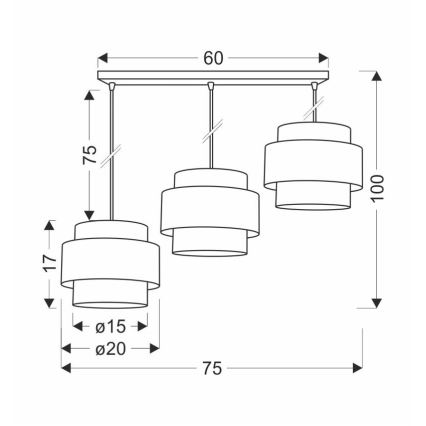 Κρεμαστό φωτιστικό οροφής ράγα TWIN 3xE27/40W/230V καφέ/μαύρο