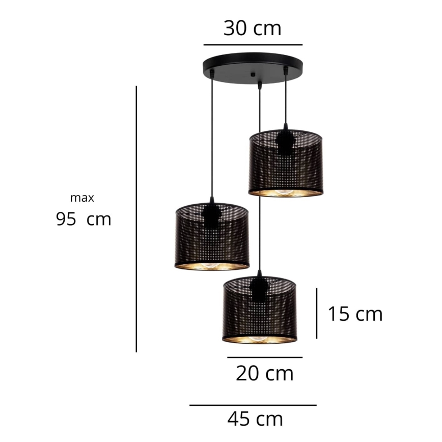 Κρεμαστό φωτιστικό οροφής τρίφωτο ALDO 3xE27/60W/230V διάμετρος 45 cm μαύρο