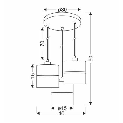 Κρεμαστό φωτιστικό οροφής τρίφωτο ASSAM 3xE27/60W/230V μαύρο