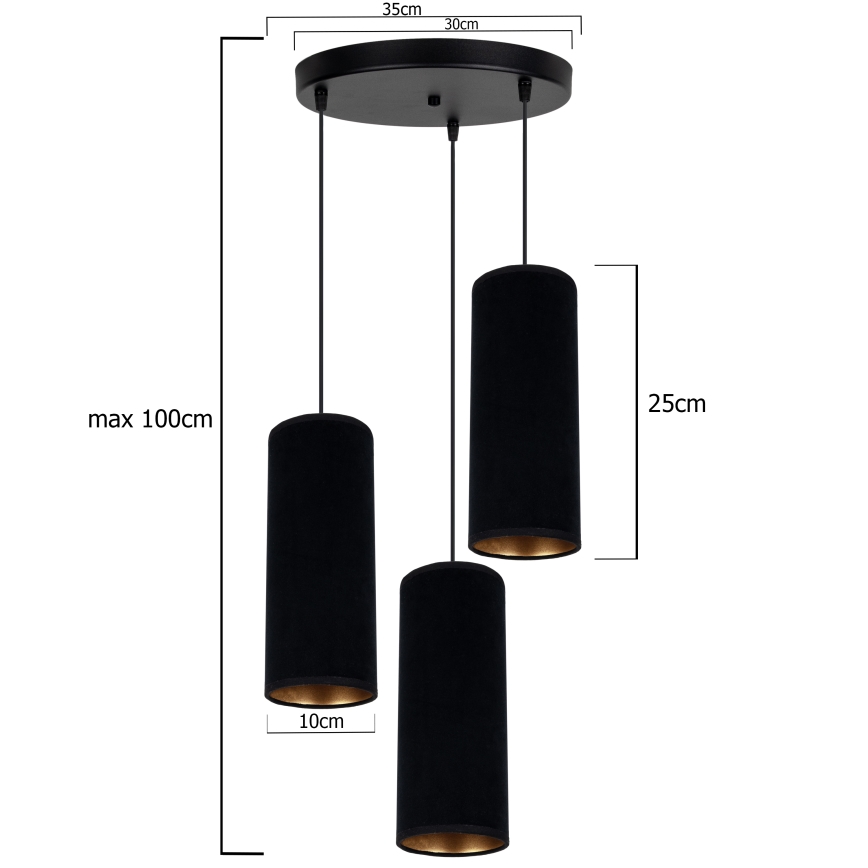 Κρεμαστό φωτιστικό οροφής τρίφωτο AVALO 3xE27/60W/230V διάμετρος 35 cm μαύρο
