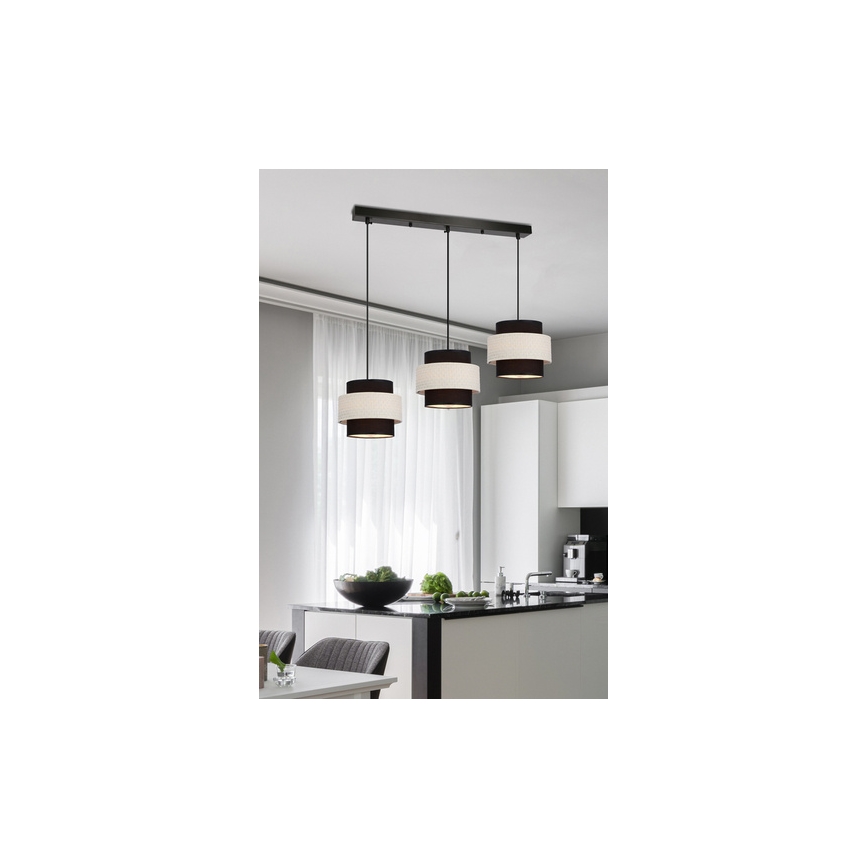 Κρεμαστό φωτιστικό οροφής τρίφωτο BENTA 3xE27/40W/230V μαύρο/κρεμ