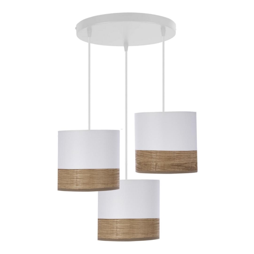Κρεμαστό φωτιστικό οροφής τρίφωτο BIANCO 3xE27/40W/230V λευκό/καφέ