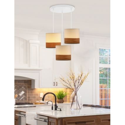 Κρεμαστό φωτιστικό οροφής τρίφωτο BIANCO 3xE27/40W/230V λευκό/καφέ