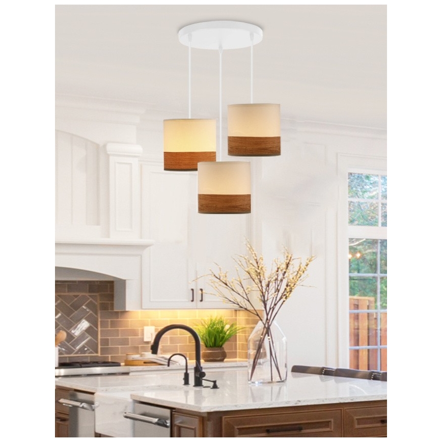 Κρεμαστό φωτιστικό οροφής τρίφωτο BIANCO 3xE27/40W/230V λευκό/καφέ