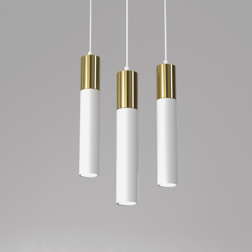 Κρεμαστό φωτιστικό οροφής τρίφωτο CASSA 3xGU10/8W/230V λευκό/χρυσαφί