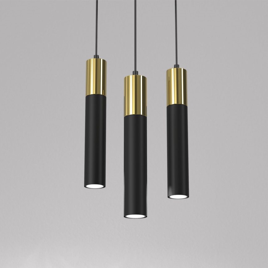 Κρεμαστό φωτιστικό οροφής τρίφωτο CASSA 3xGU10/8W/230V μαύρο/χρυσαφί