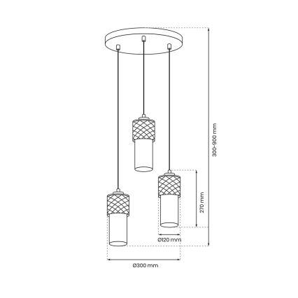 Κρεμαστό φωτιστικό οροφής τρίφωτο GLAM 3xE27/60W/230V