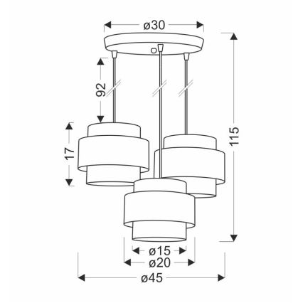 Κρεμαστό φωτιστικό οροφής τρίφωτο HARE 3xE27/60W/230V γκρι/ματ χρώμιο