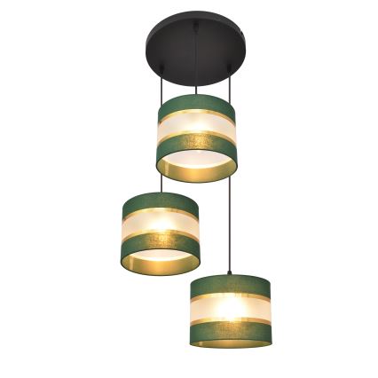 Κρεμαστό φωτιστικό οροφής τρίφωτο HELEN 3xE27/15W/230V πράσινο/χρυσαφί