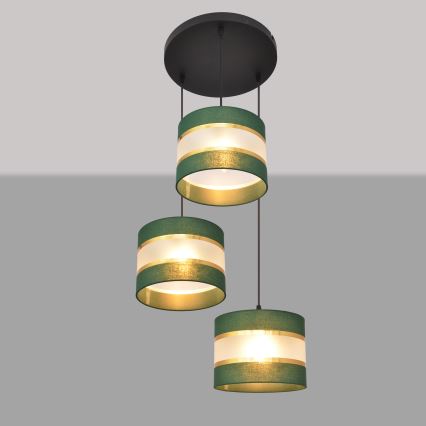 Κρεμαστό φωτιστικό οροφής τρίφωτο HELEN 3xE27/15W/230V πράσινο/χρυσαφί