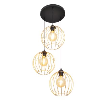 Κρεμαστό φωτιστικό οροφής τρίφωτο MERCURE 3xE27/15W/230V χρυσαφί/μαύρο