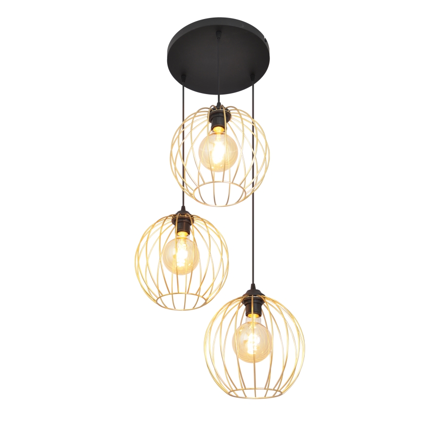 Κρεμαστό φωτιστικό οροφής τρίφωτο MERCURE 3xE27/15W/230V χρυσαφί/μαύρο