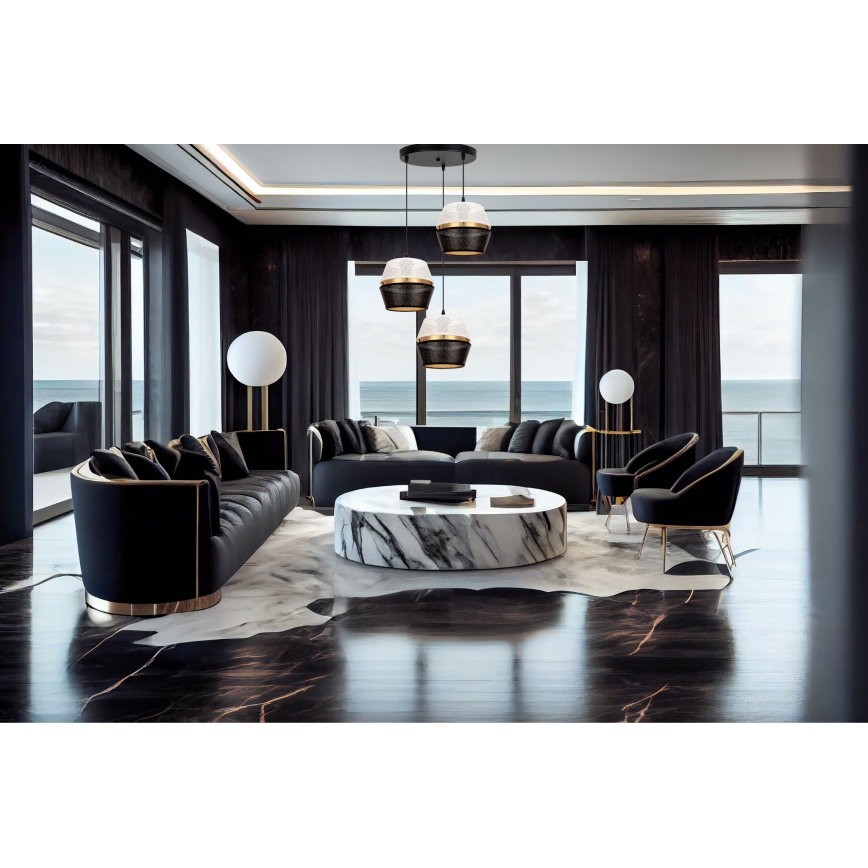 Κρεμαστό φωτιστικό οροφής τρίφωτο PARIS  3xE27/60W/230V διάμετρος 45 cm λευκό/μαύρο/χρυσό