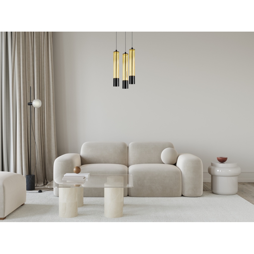 Κρεμαστό φωτιστικό οροφής τρίφωτο PRESCOT 3xGU10/40W/230V χρυσό