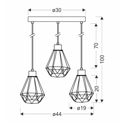 Κρεμαστό φωτιστικό οροφής τρίφωτο PRIMO 3xE27/60W/230V μαύρο/χρυσό